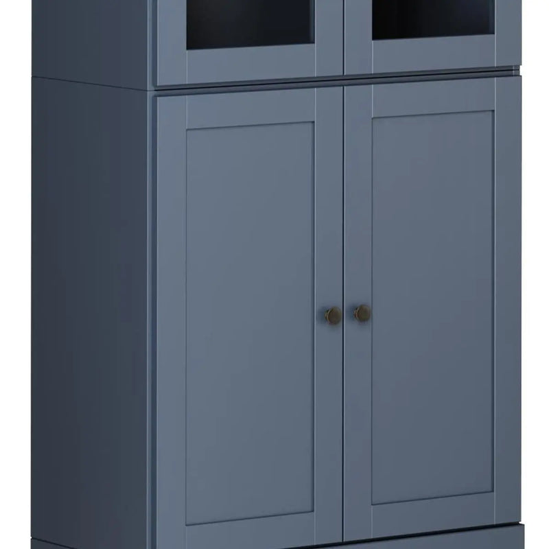 72" French Blue Solid Wood Adjustable Six Tier Library Bookcase with Four Doors Homeroots Office