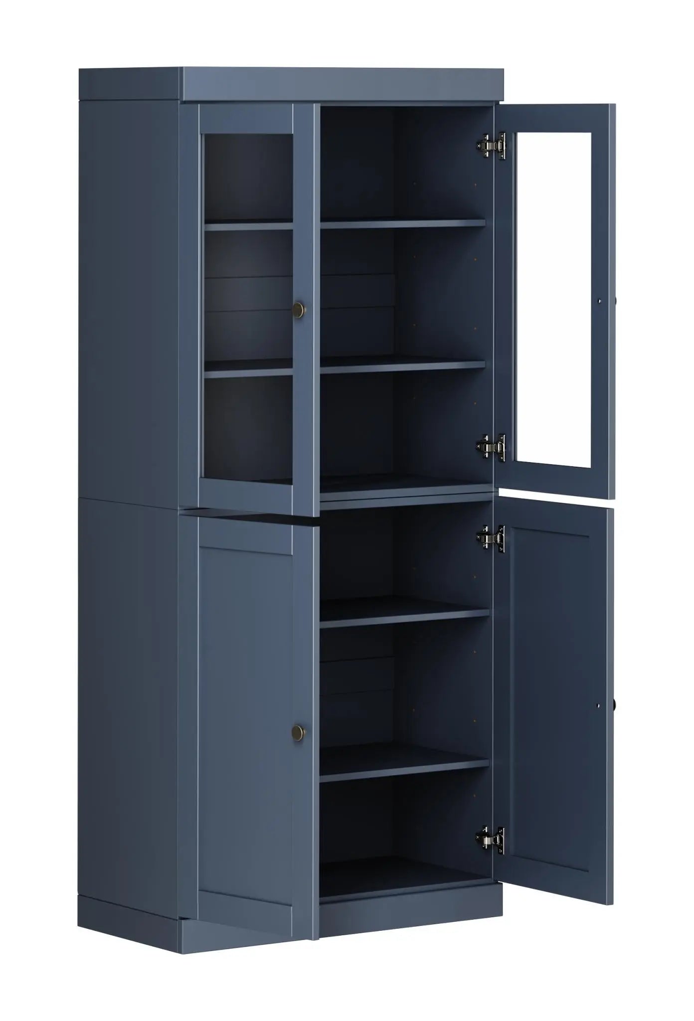 72" French Blue Solid Wood Adjustable Six Tier Library Bookcase with Four Doors Homeroots Office