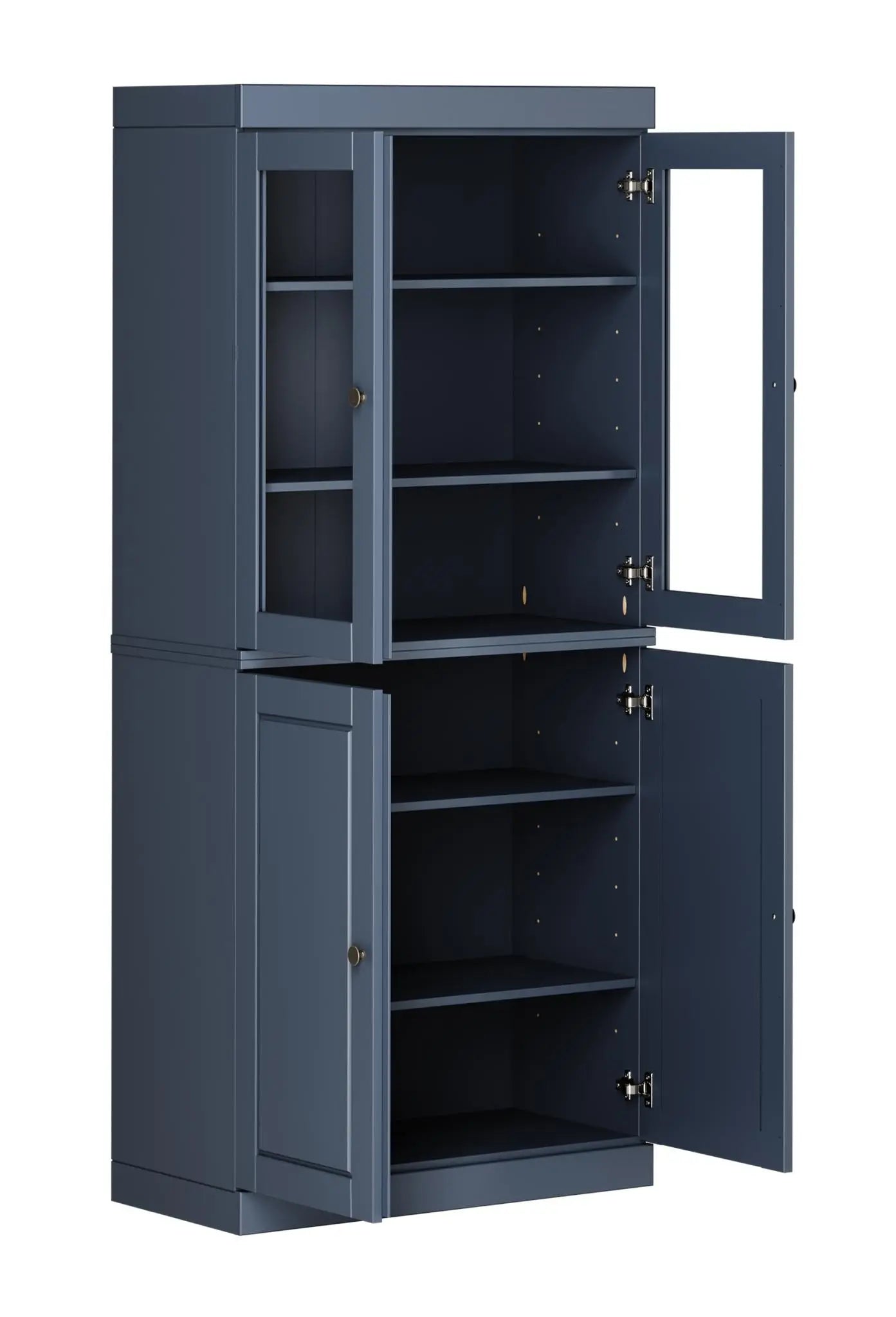 72" French Blue Solid Wood Adjustable Six Tier Library Bookcase with Four Doors Homeroots Office