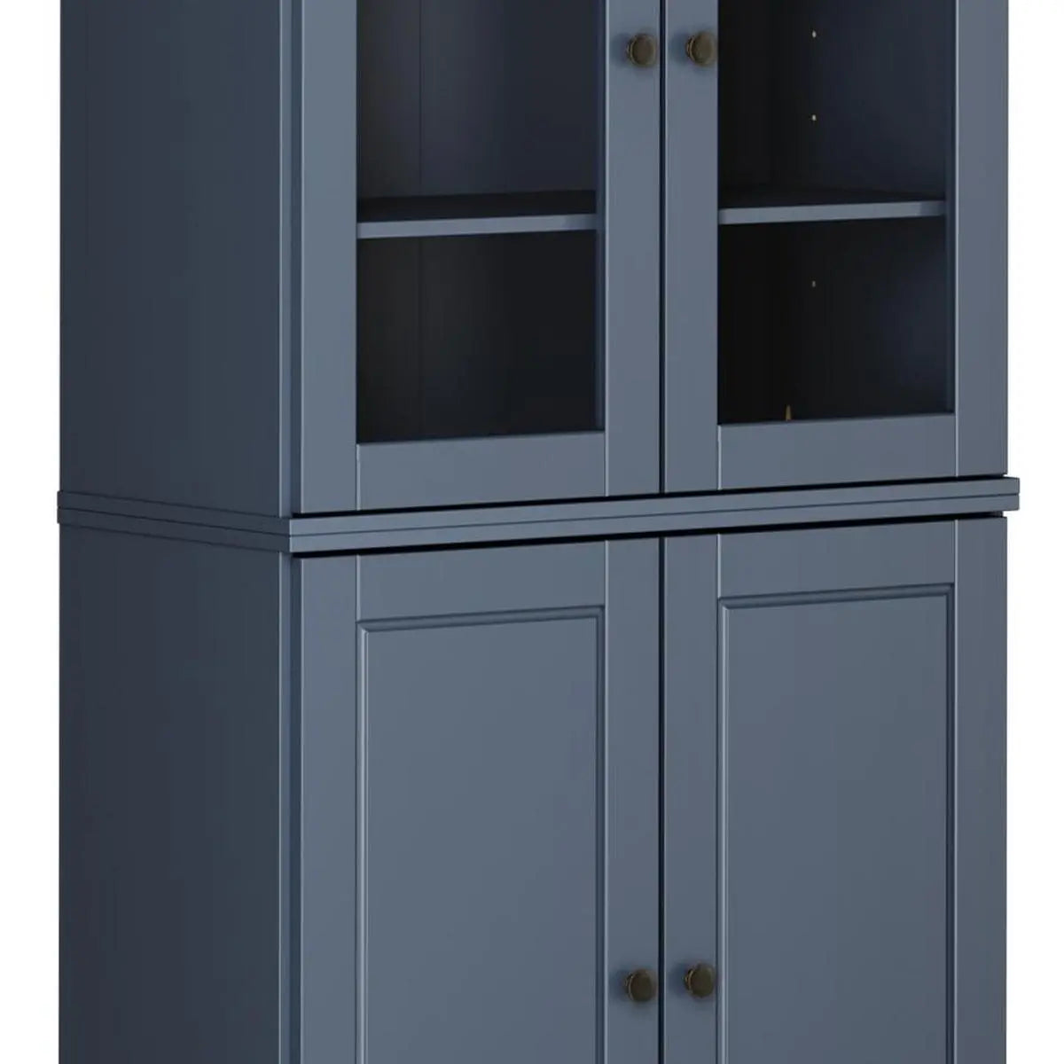 72" French Blue Solid Wood Adjustable Six Tier Library Bookcase with Four Doors Homeroots Office