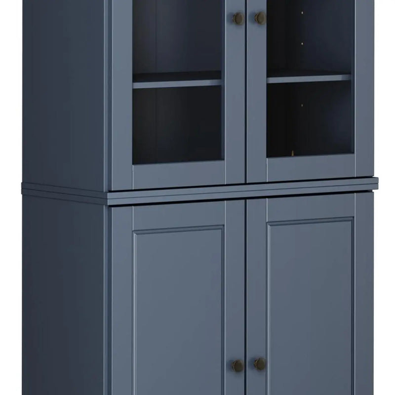 72" French Blue Solid Wood Adjustable Six Tier Library Bookcase with Four Doors Homeroots Office