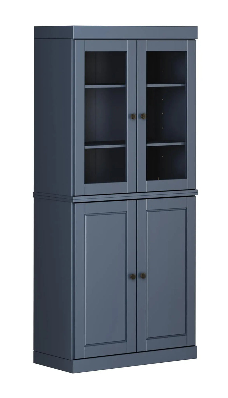 72" French Blue Solid Wood Adjustable Six Tier Library Bookcase with Four Doors Homeroots Office