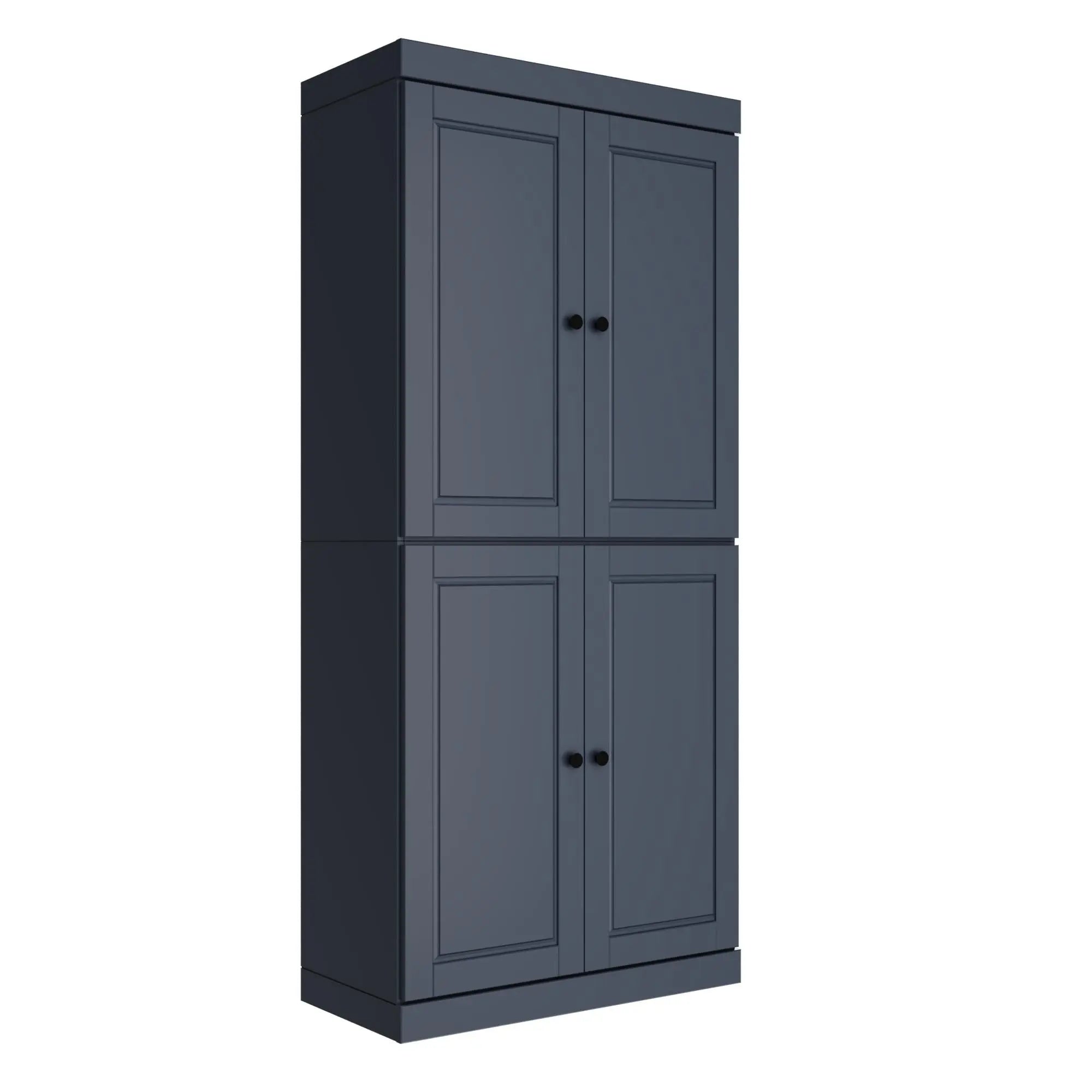 72" French Blue Solid Wood Adjustable Six Tier Library Bookcase with Four Doors Homeroots Office