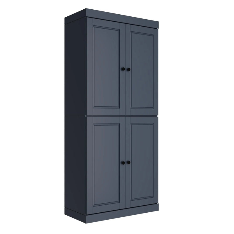 72" French Blue Solid Wood Adjustable Six Tier Library Bookcase with Four Doors Homeroots Office