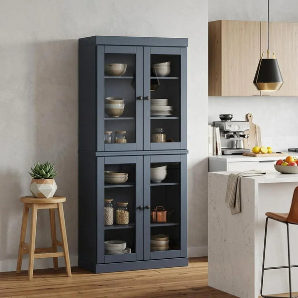 72" French Blue Solid Wood Four Door Pantry Or Storage Closet Homeroots Kitchen & Dining