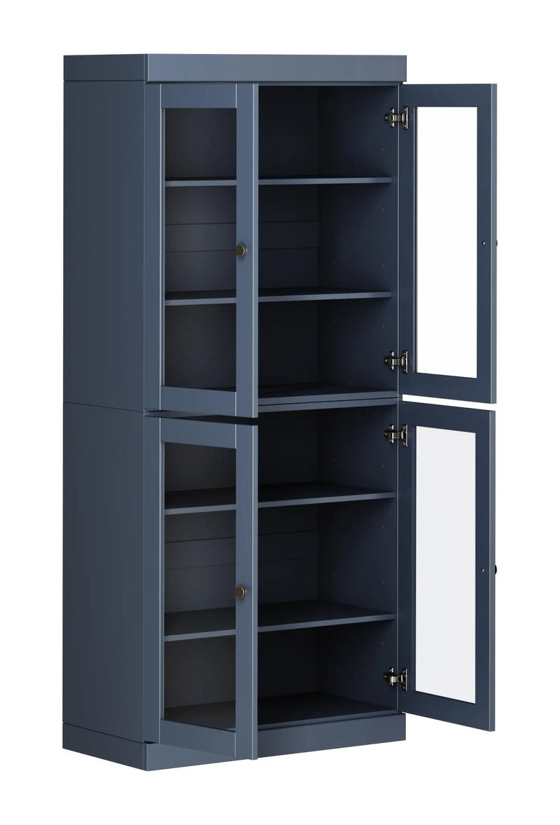 72" French Blue Solid Wood Four Door Pantry Or Storage Closet Homeroots Kitchen & Dining