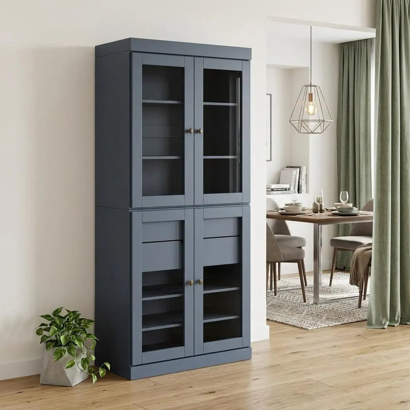 72" French Blue Solid Wood Four Door Two Drawer Pantry Or Storage Closet Homeroots Kitchen & Dining