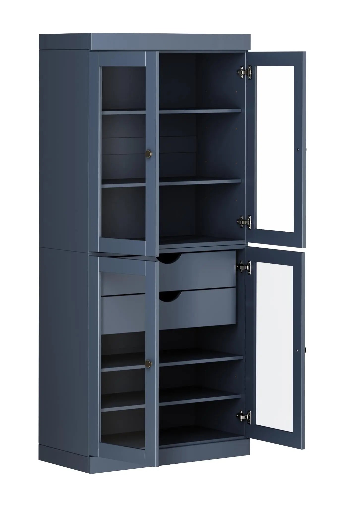 72" French Blue Solid Wood Four Door Two Drawer Pantry Or Storage Closet Homeroots Kitchen & Dining