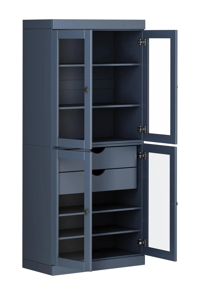 72" French Blue Solid Wood Four Door Two Drawer Pantry Or Storage Closet Homeroots Kitchen & Dining