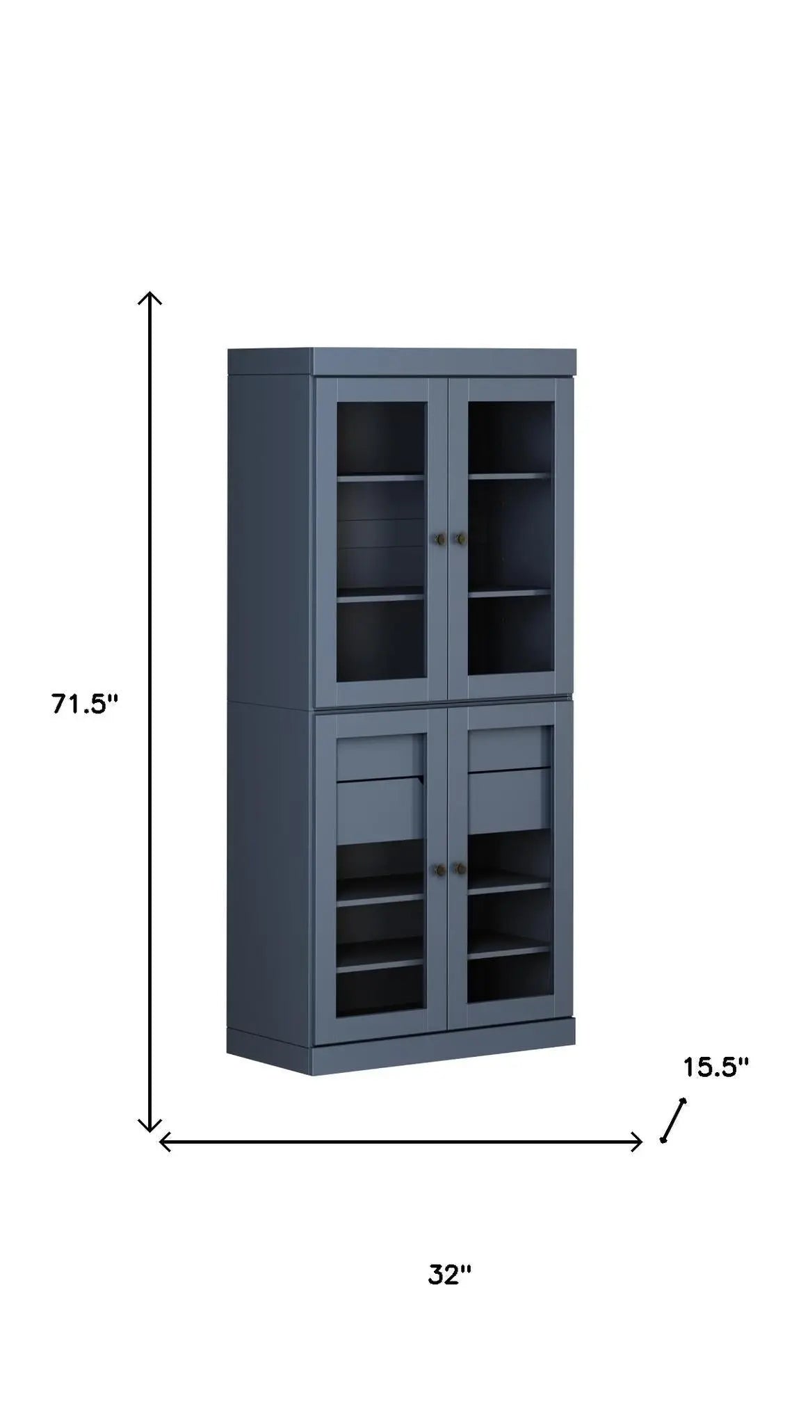 72" French Blue Solid Wood Four Door Two Drawer Pantry Or Storage Closet Homeroots Kitchen & Dining