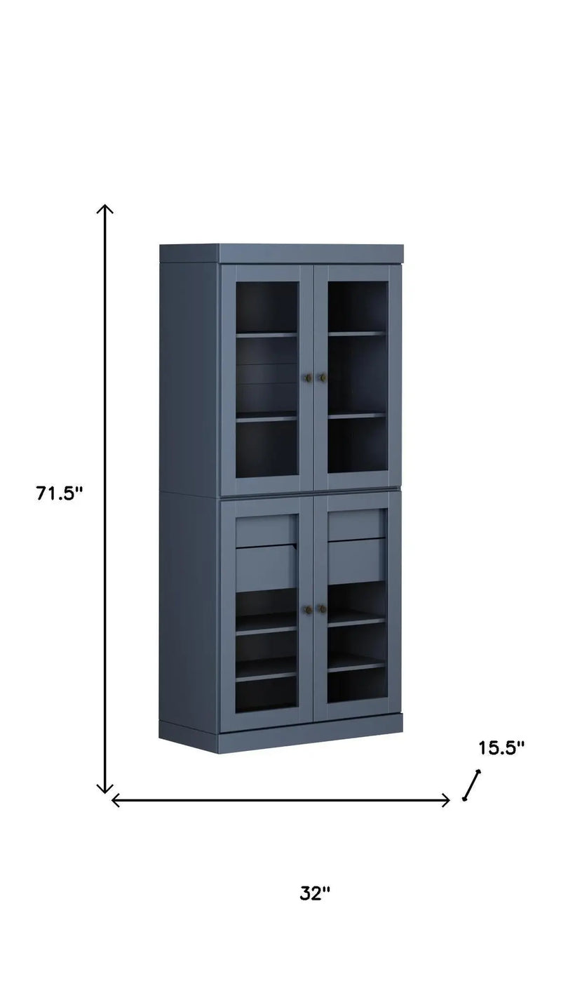 72" French Blue Solid Wood Four Door Two Drawer Pantry Or Storage Closet Homeroots Kitchen & Dining