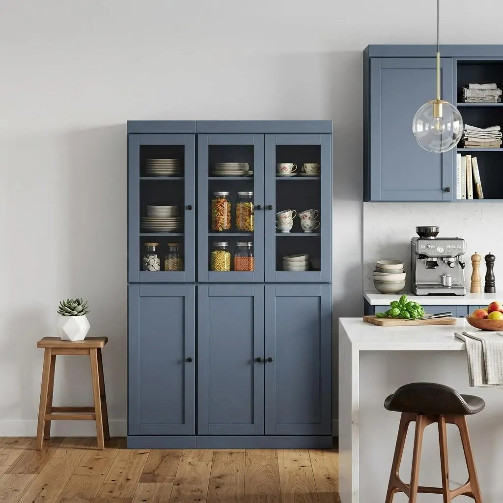 72" French Blue Solid Wood Six Door Pantry Or Storage Closet Homeroots Kitchen & Dining