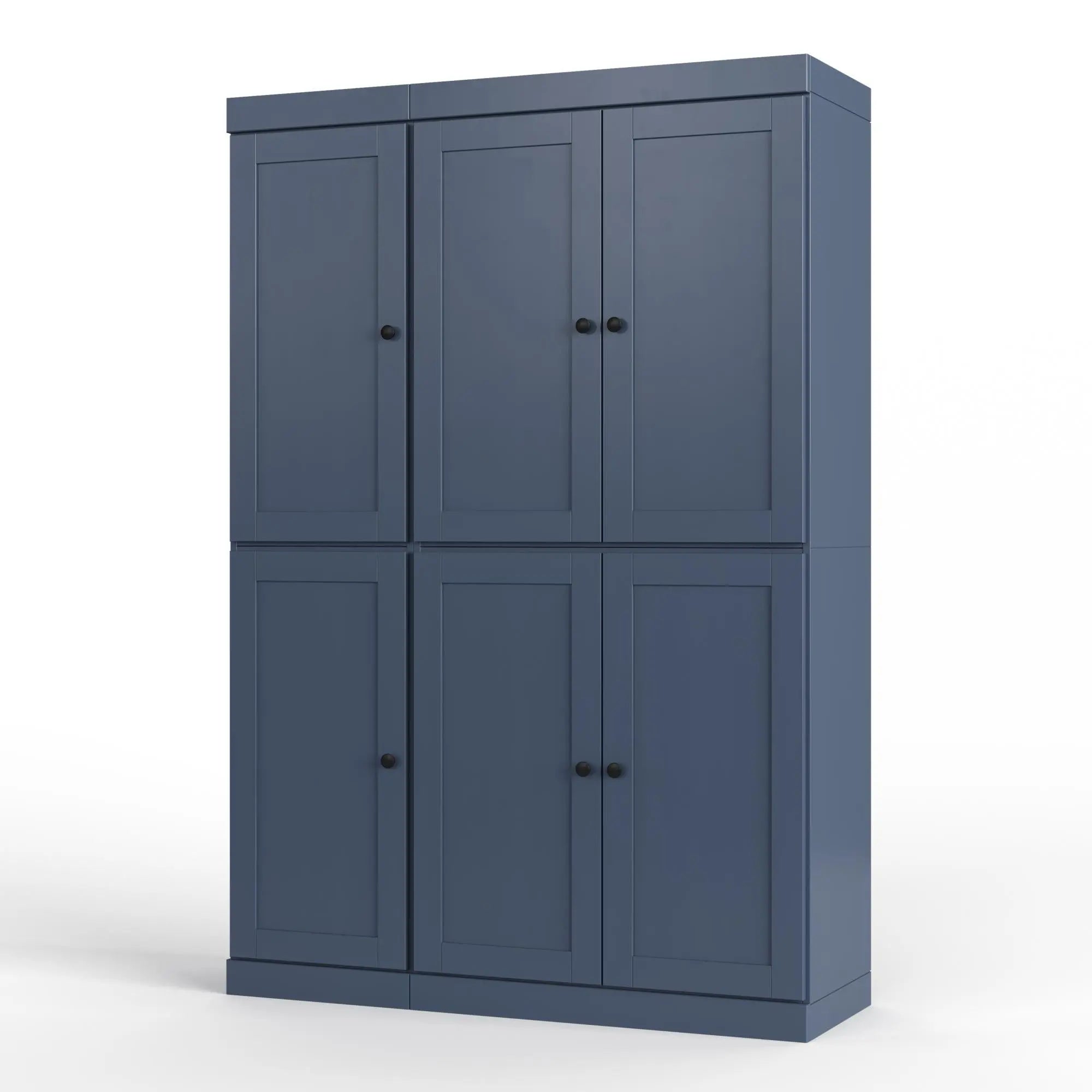 72" French Blue Solid Wood Six Door Two Drawer Pantry Or Storage Closet Homeroots Kitchen & Dining