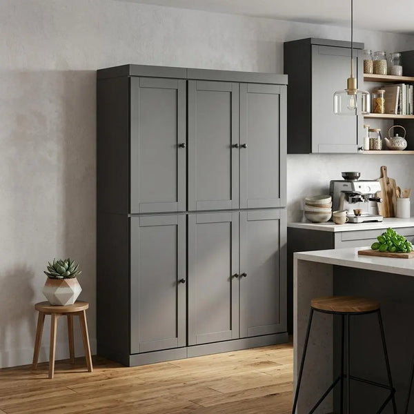 72" Gray Solid Wood 8 Pantry Or Storage Closet Homeroots Kitchen & Dining