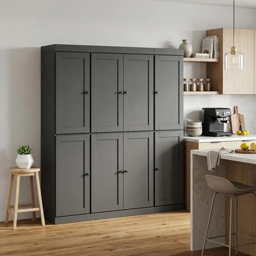 72" Gray Solid Wood 8 Pantry Or Storage Closet Homeroots Kitchen & Dining