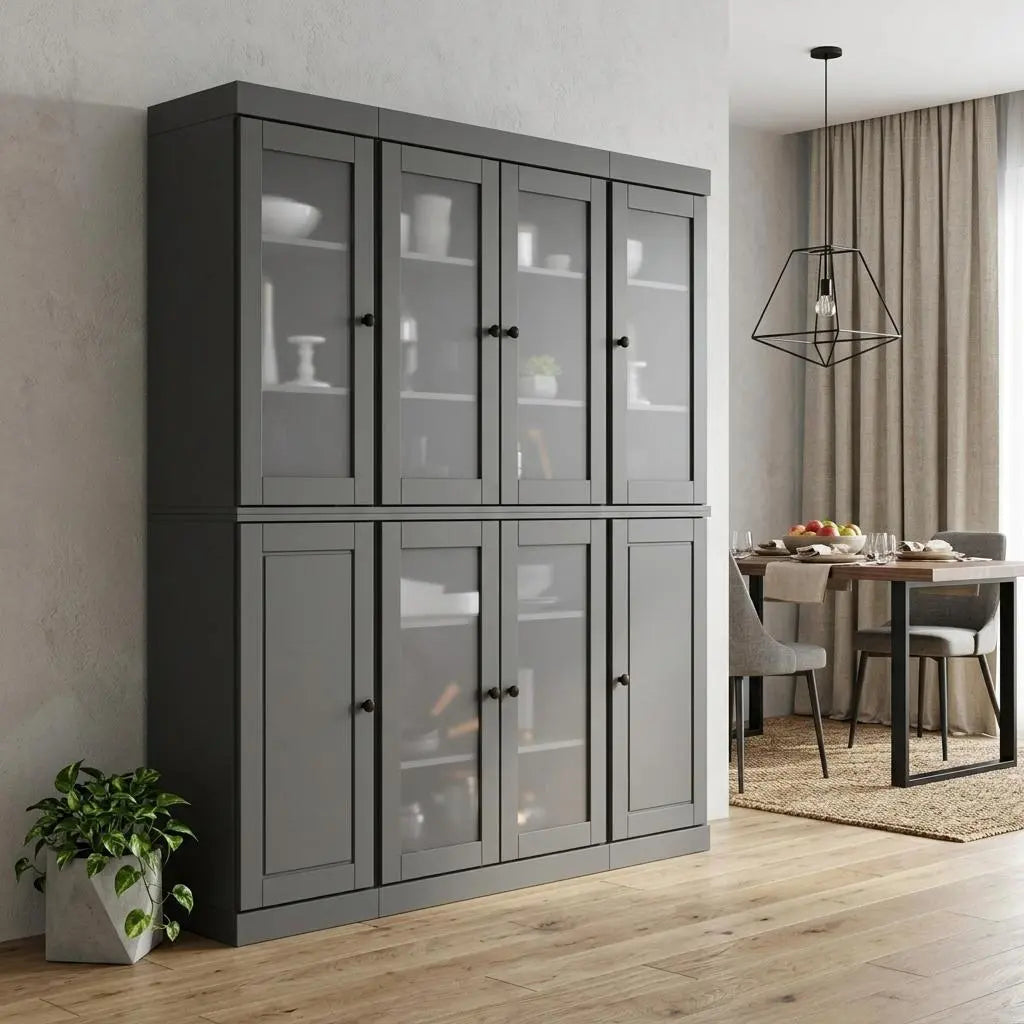 72" Gray Solid Wood 8 Pantry Or Storage Closet Homeroots Kitchen & Dining