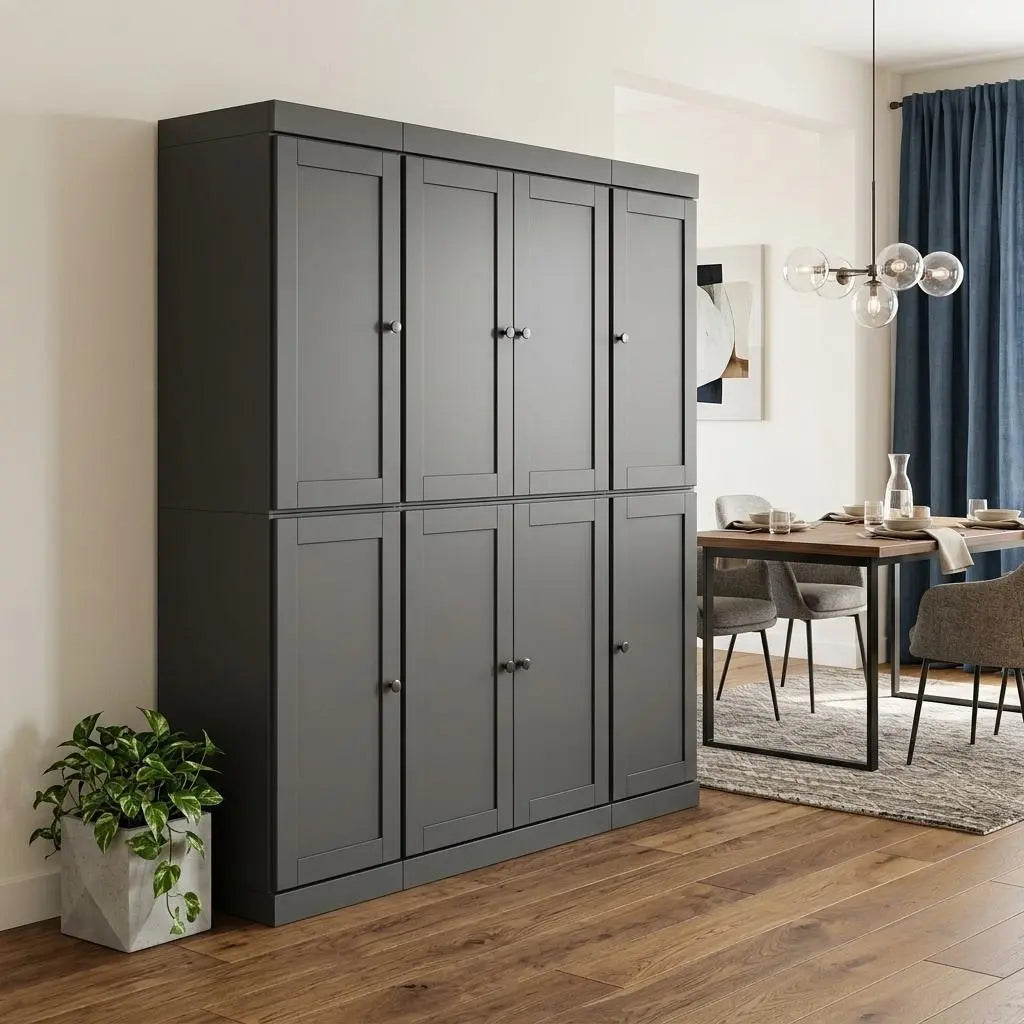 72" Gray Solid Wood 8 Two Drawer Pantry Or Storage Closet Homeroots Kitchen & Dining