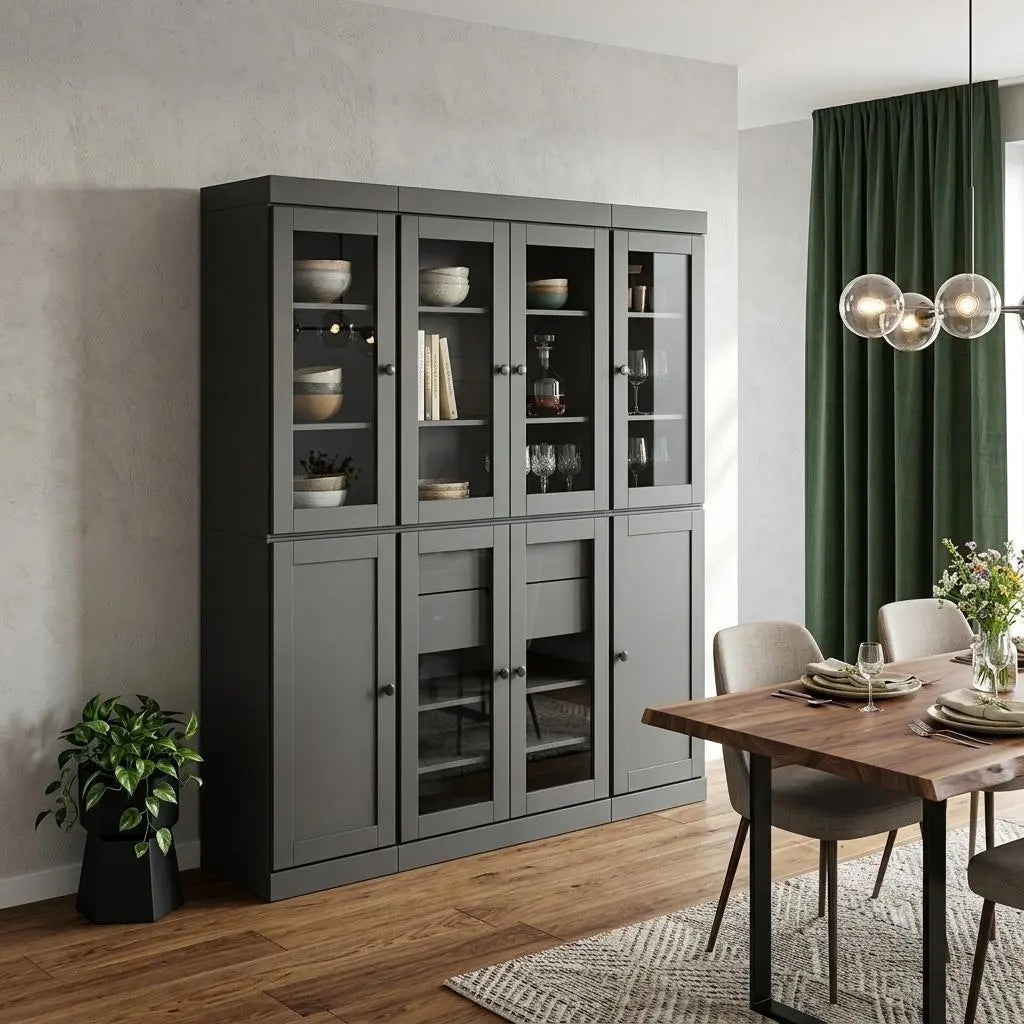 72" Gray Solid Wood 8 Two Drawer Pantry Or Storage Closet Homeroots Kitchen & Dining