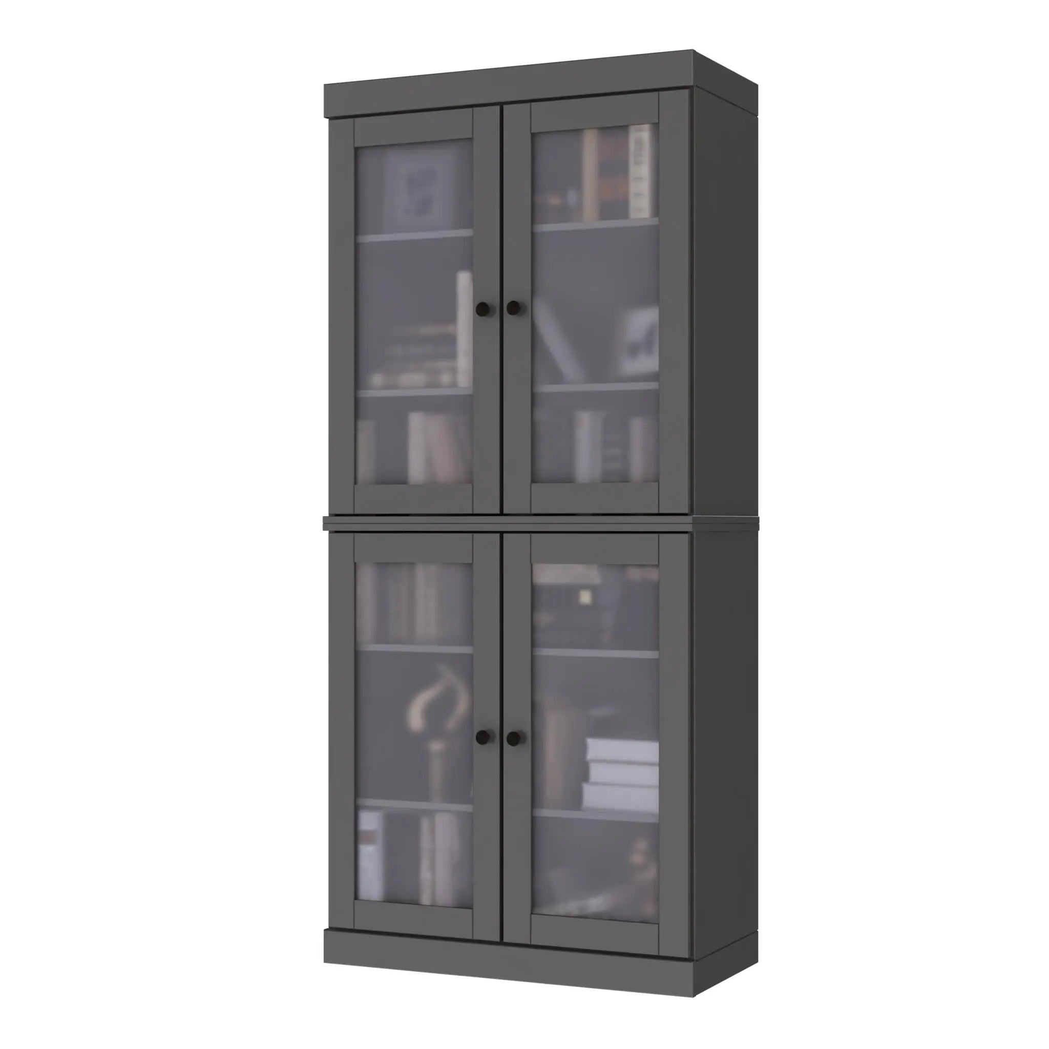 72" Gray Solid Wood Adjustable Six Tier Library Bookcase with Four Doors Homeroots Office