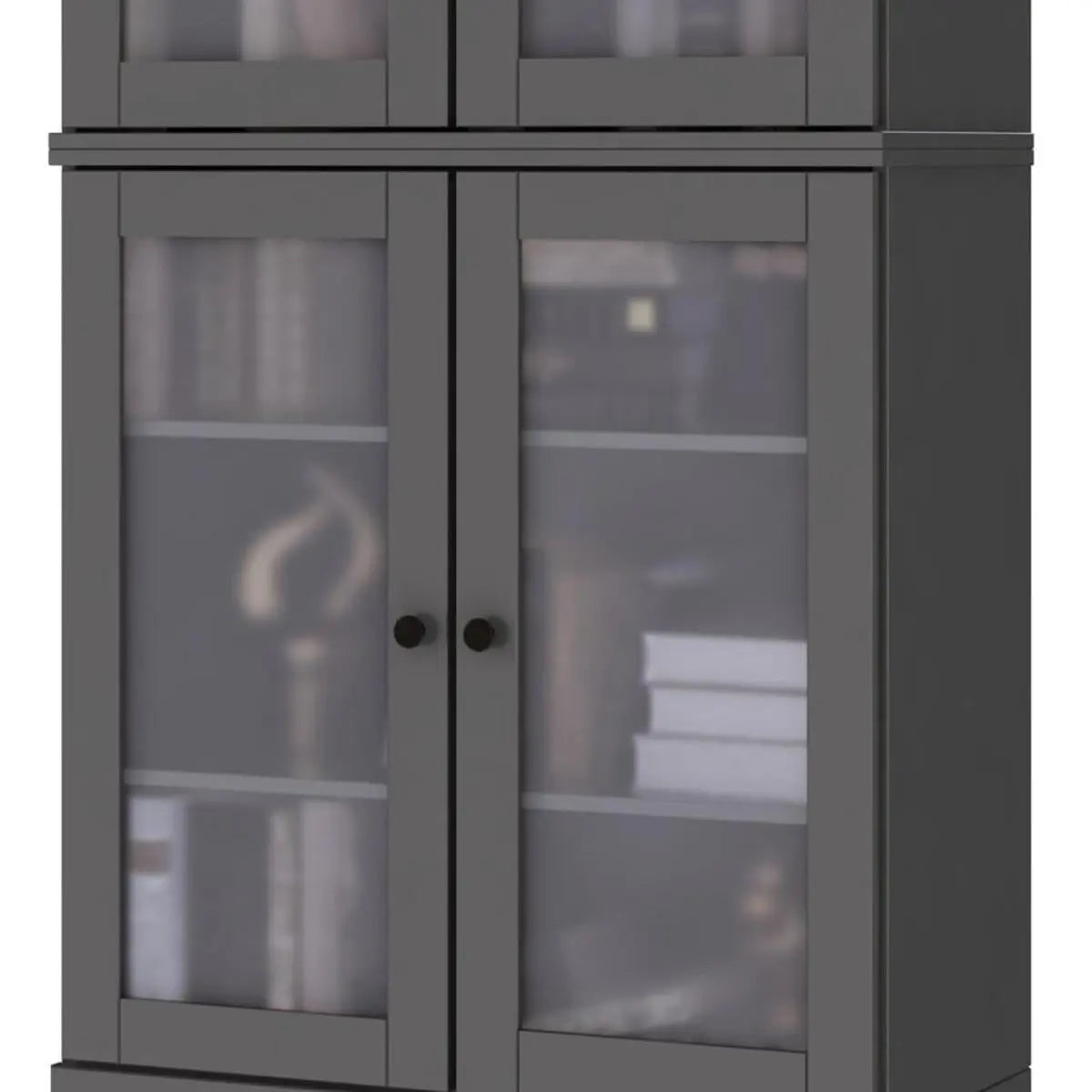 72" Gray Solid Wood Adjustable Six Tier Library Bookcase with Four Doors Homeroots Office