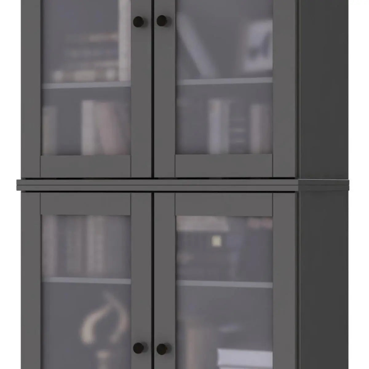72" Gray Solid Wood Adjustable Six Tier Library Bookcase with Four Doors Homeroots Office