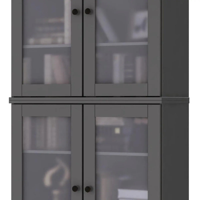 72" Gray Solid Wood Adjustable Six Tier Library Bookcase with Four Doors Homeroots Office