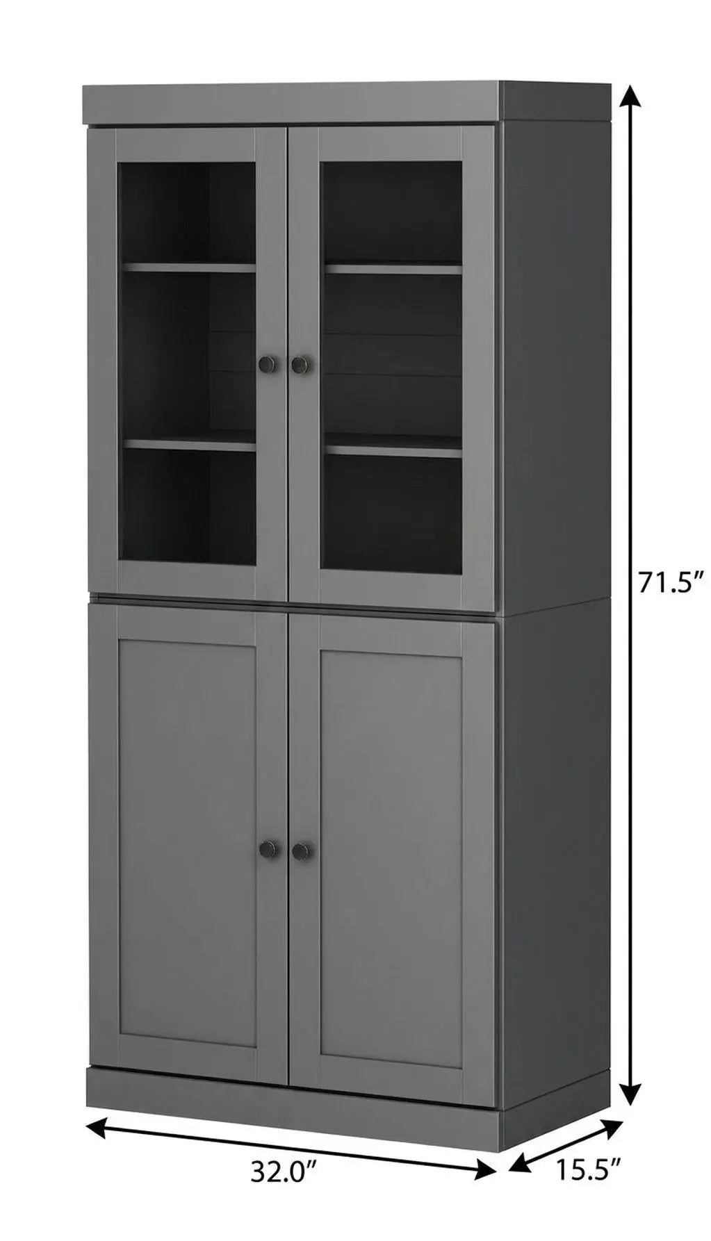 72" Gray Solid Wood Adjustable Six Tier Library Bookcase with Four Doors Homeroots Office