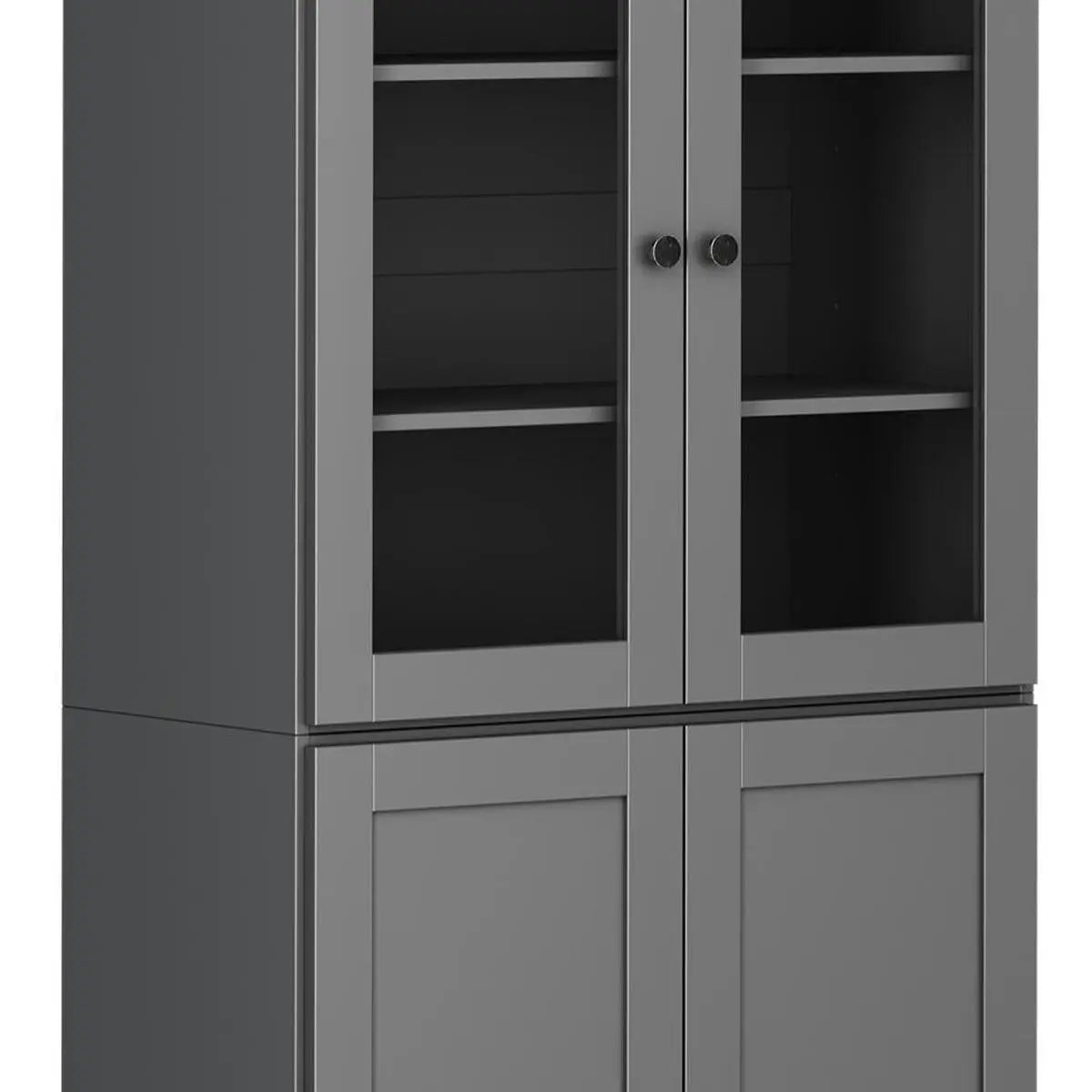 72" Gray Solid Wood Adjustable Six Tier Library Bookcase with Four Doors Homeroots Office