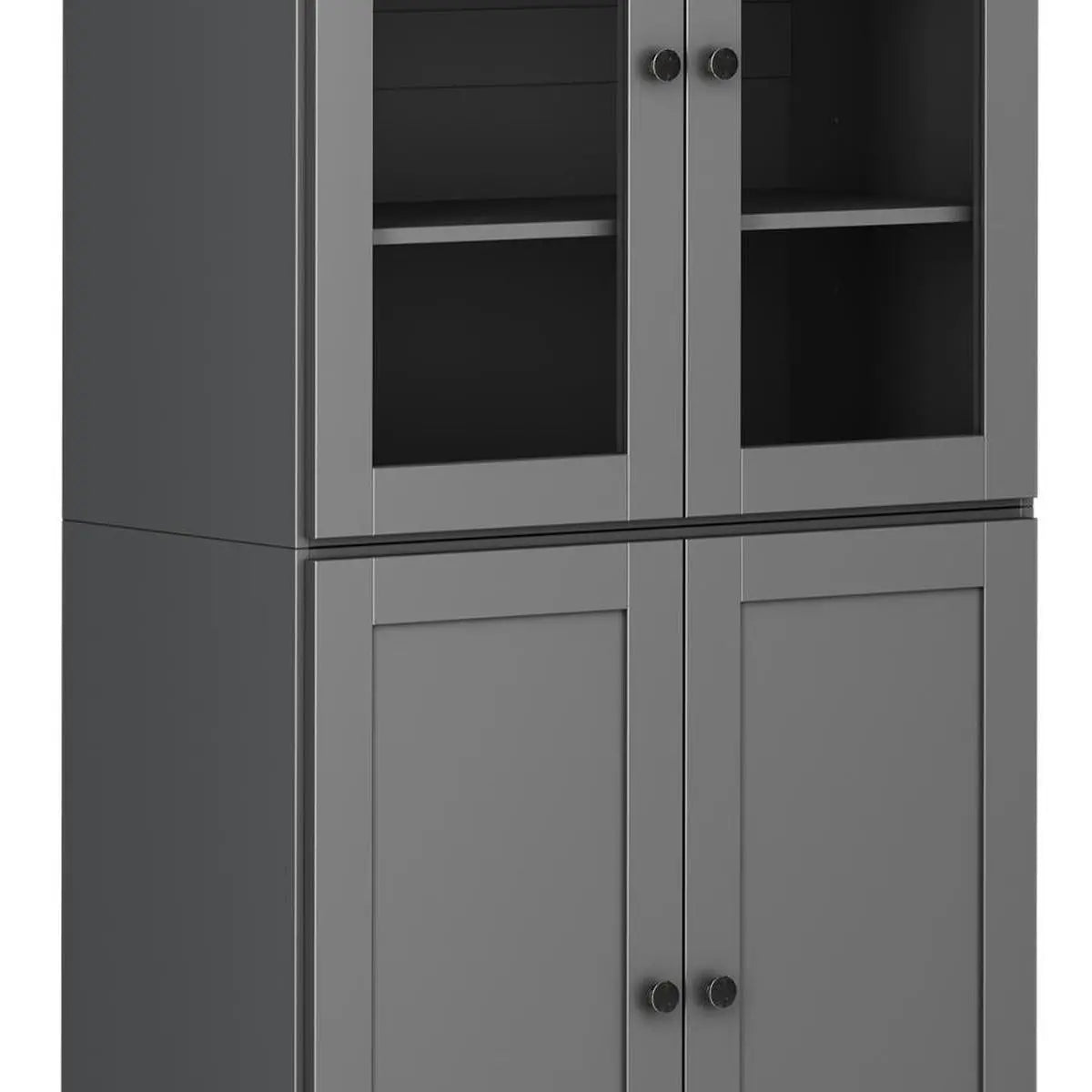 72" Gray Solid Wood Adjustable Six Tier Library Bookcase with Four Doors Homeroots Office