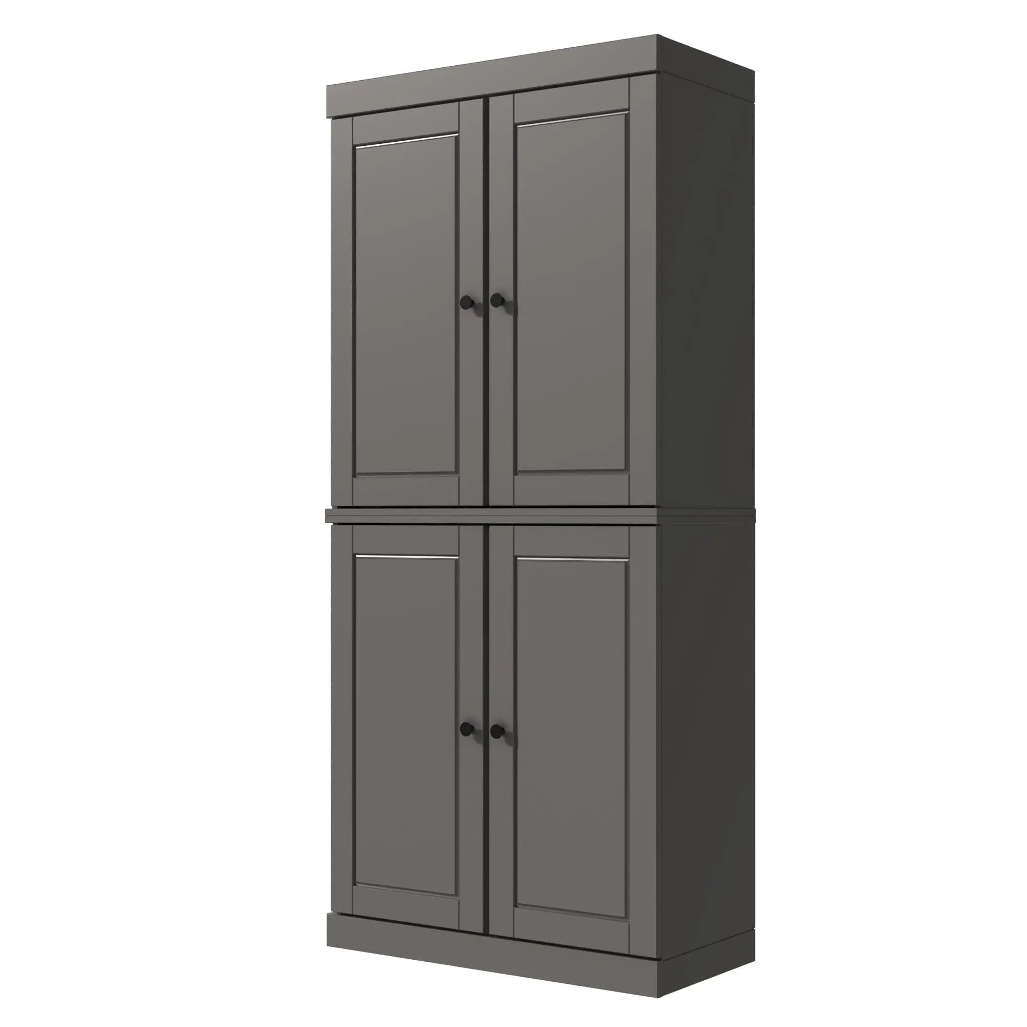 72" Gray Solid Wood Adjustable Six Tier Library Bookcase with Four Doors Homeroots Office