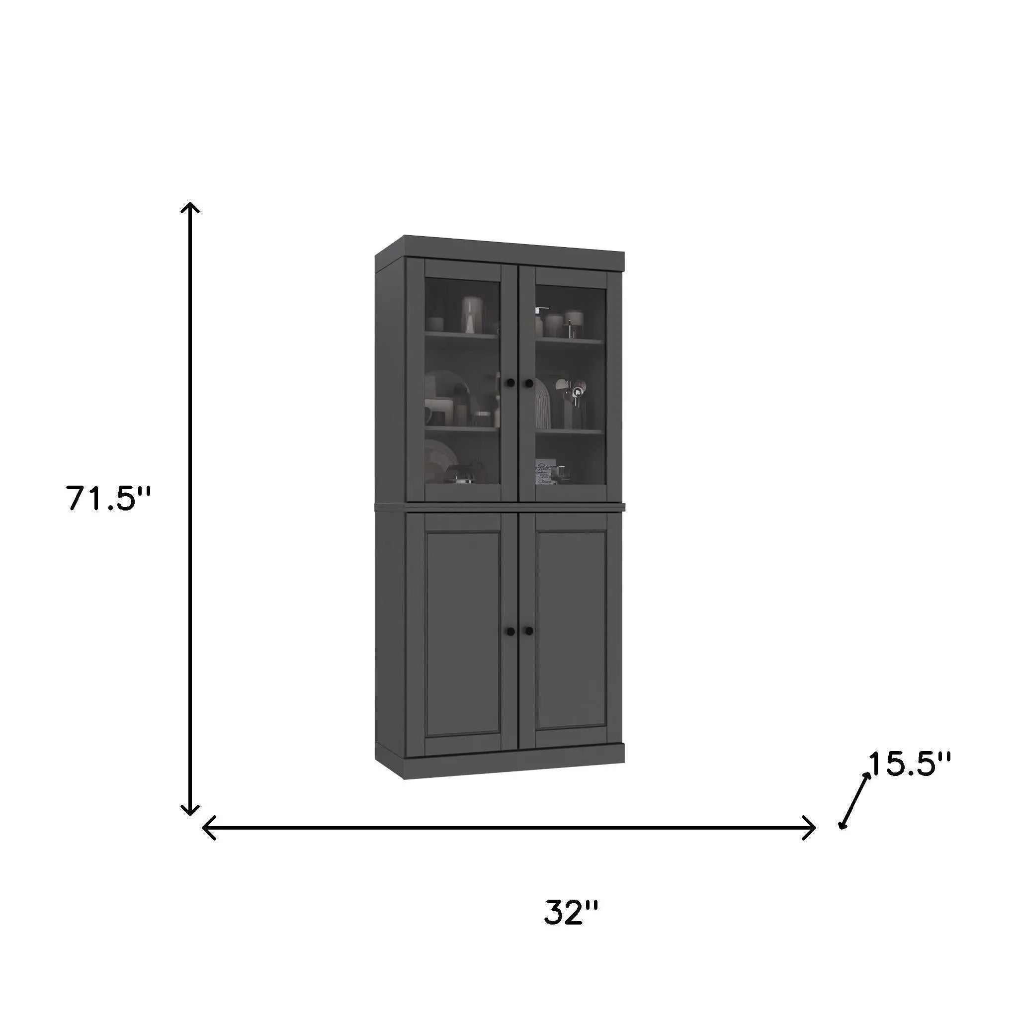 72" Gray Solid Wood Four Door Pantry Or Storage Closet Homeroots Kitchen & Dining