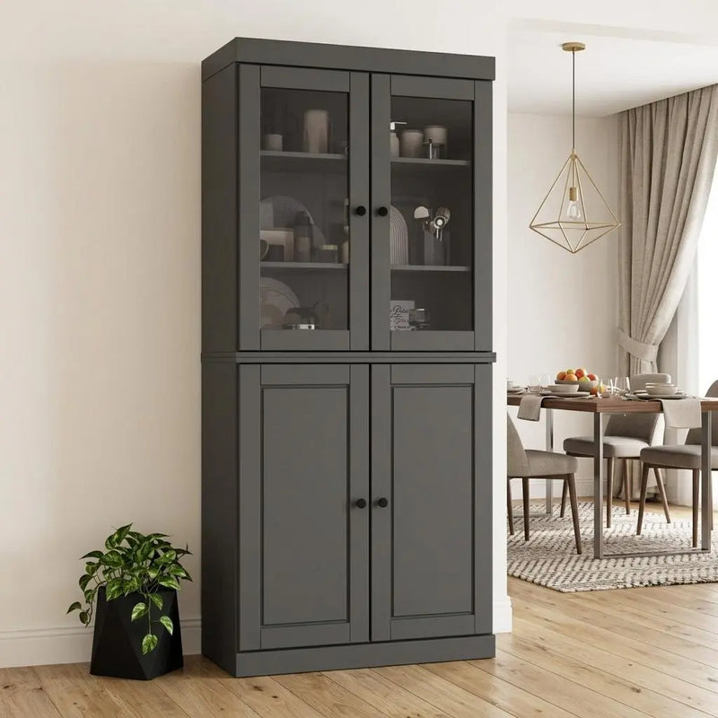 72" Gray Solid Wood Four Door Pantry Or Storage Closet Homeroots Kitchen & Dining