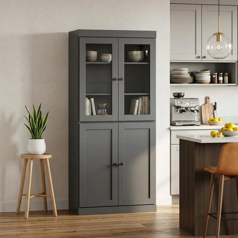 72" Gray Solid Wood Four Door Pantry Or Storage Closet Homeroots Kitchen & Dining