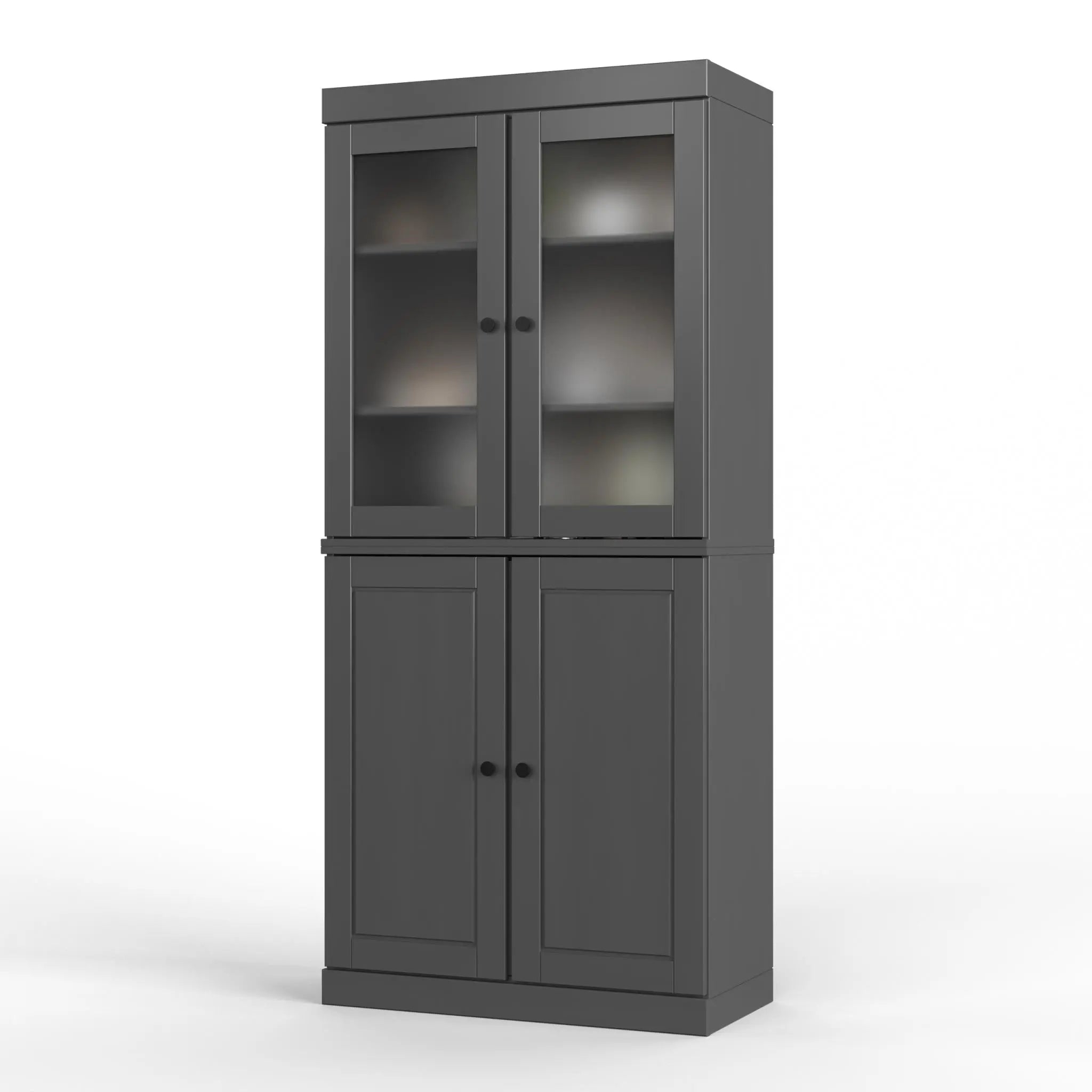 72" Gray Solid Wood Four Door Two Drawer Pantry Or Storage Closet Homeroots Kitchen & Dining