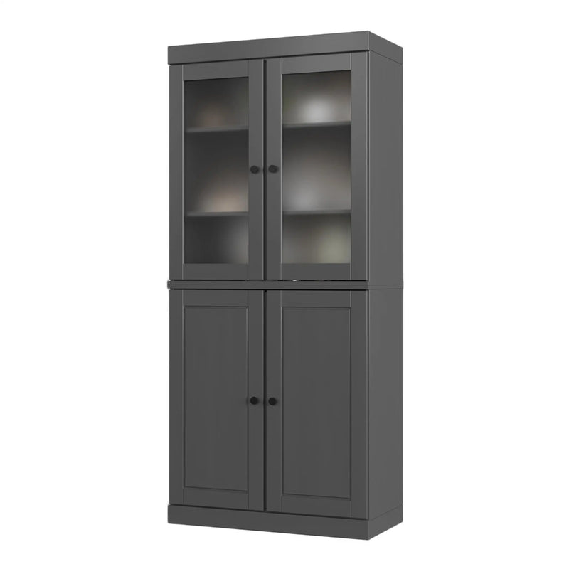 72" Gray Solid Wood Four Door Two Drawer Pantry Or Storage Closet Homeroots Kitchen & Dining