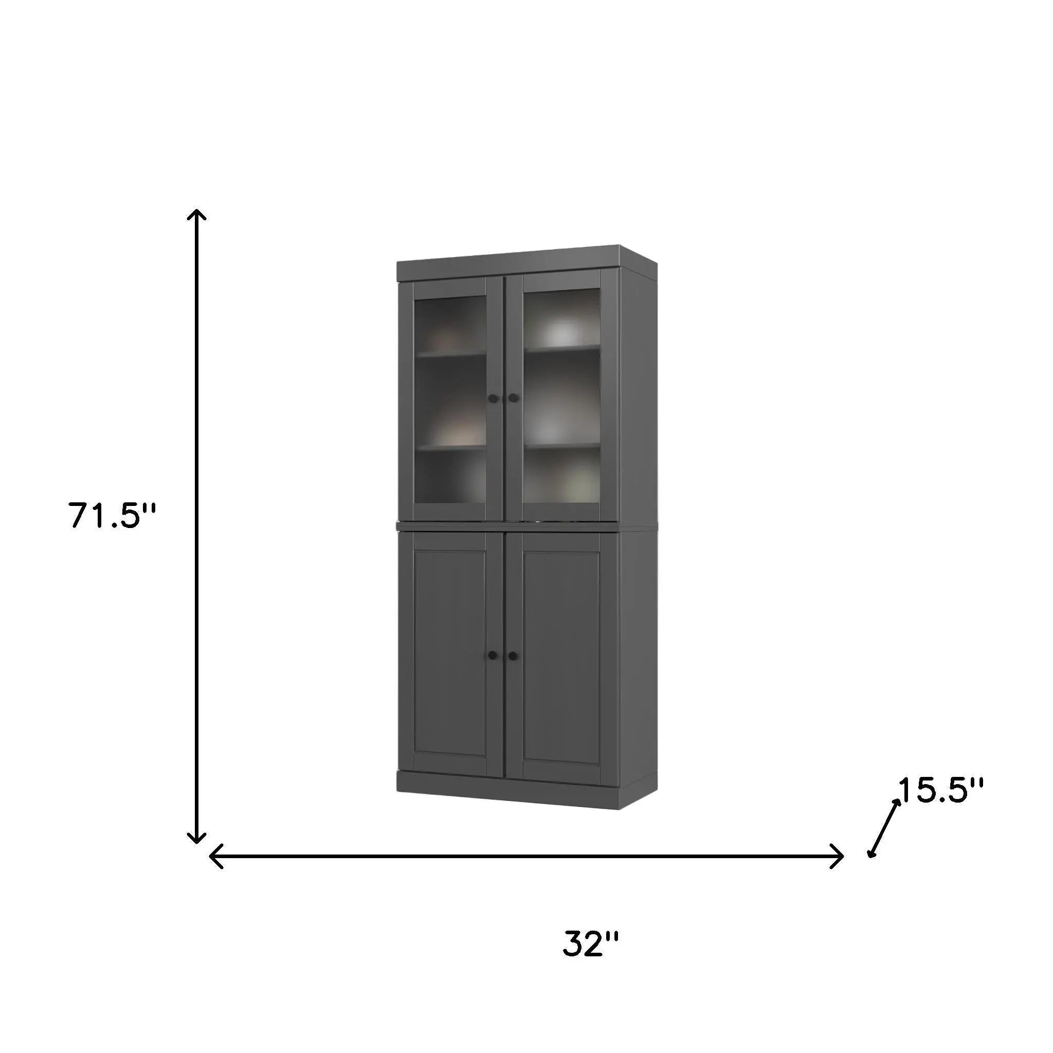 72" Gray Solid Wood Four Door Two Drawer Pantry Or Storage Closet Homeroots Kitchen & Dining