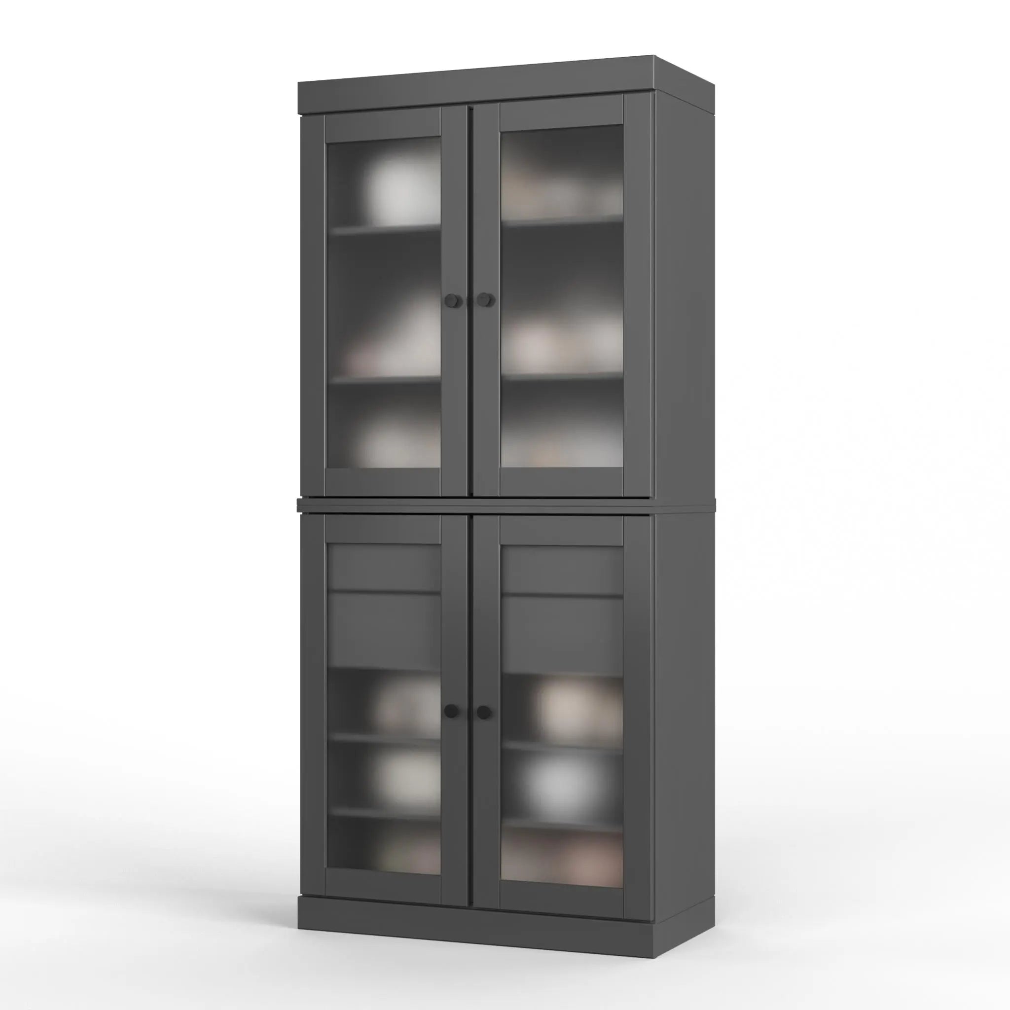 72" Gray Solid Wood Four Door Two Drawer Pantry Or Storage Closet Homeroots Kitchen & Dining