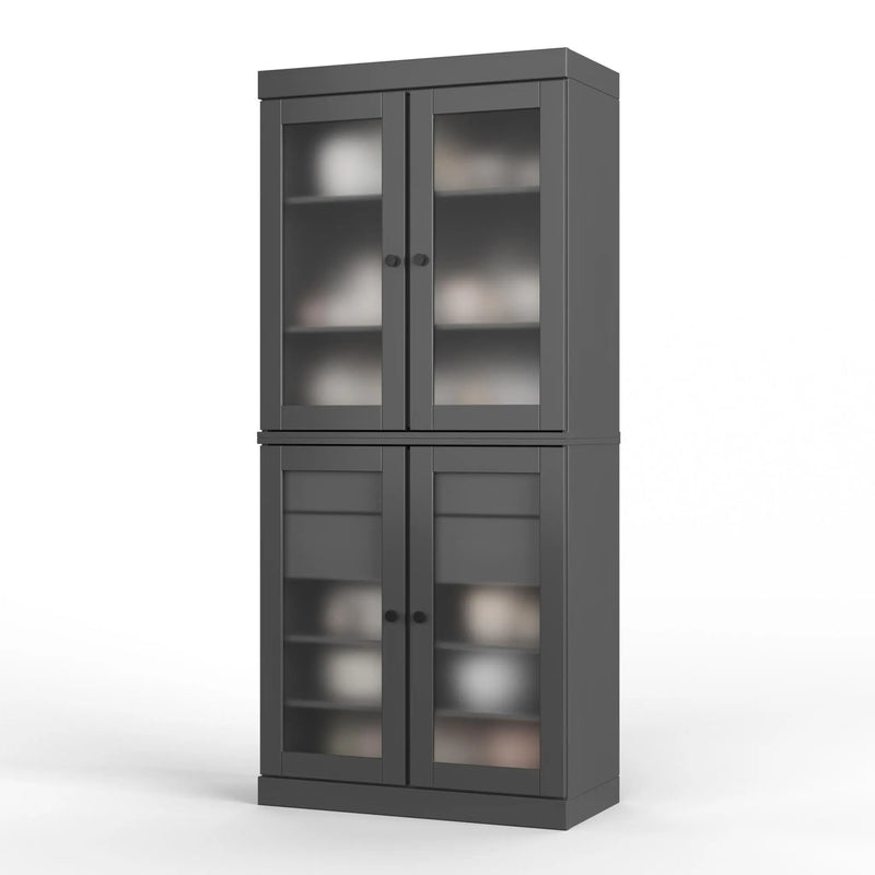 72" Gray Solid Wood Four Door Two Drawer Pantry Or Storage Closet Homeroots Kitchen & Dining
