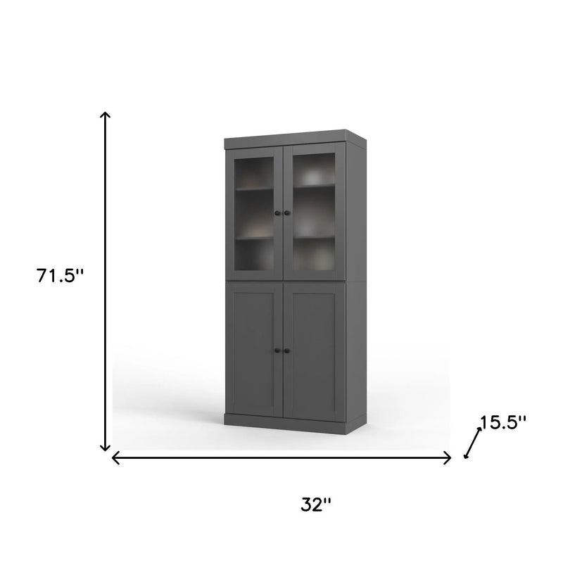 72" Gray Solid Wood Four Door Two Drawer Pantry Or Storage Closet Homeroots Kitchen & Dining