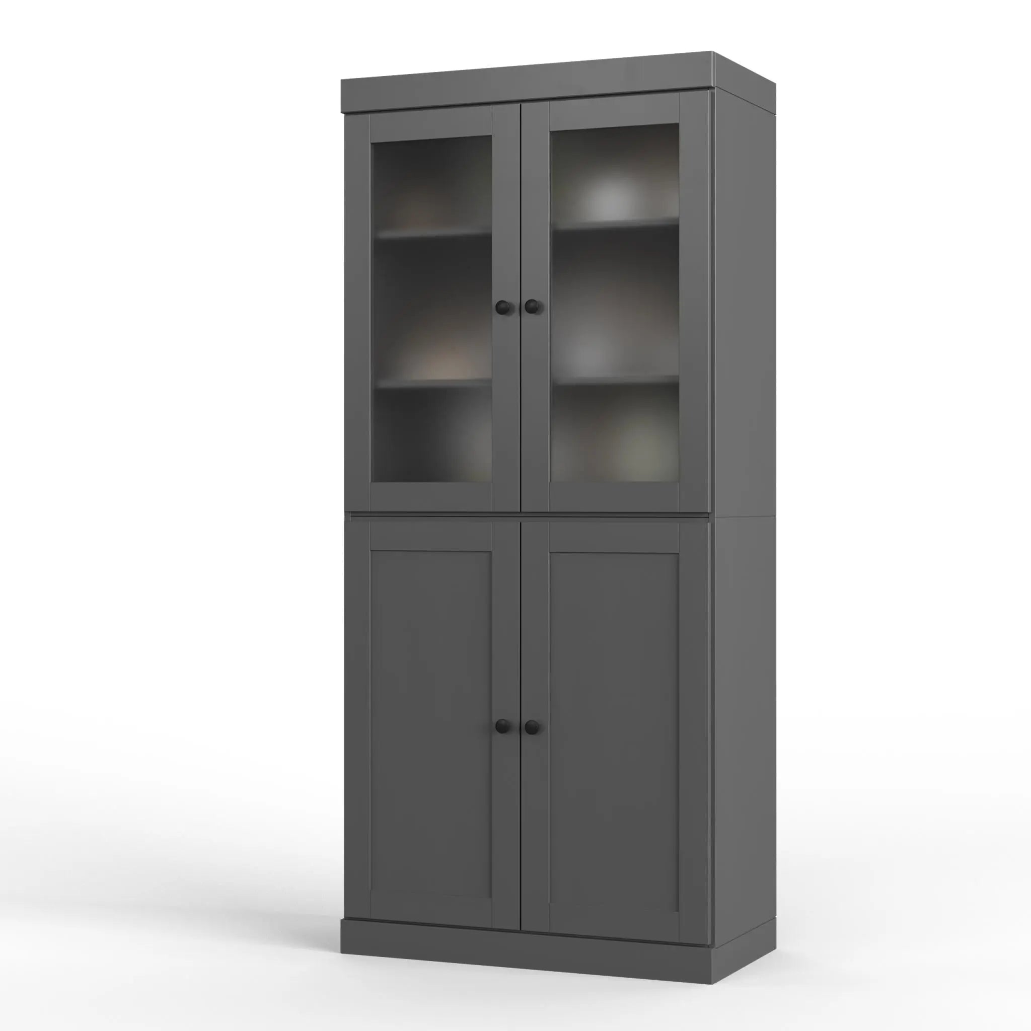 72" Gray Solid Wood Four Door Two Drawer Pantry Or Storage Closet Homeroots Kitchen & Dining