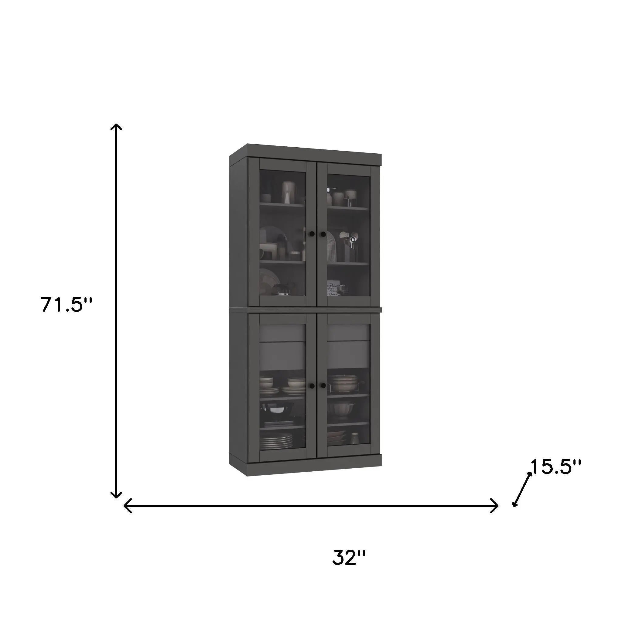 72" Gray Solid Wood Four Door Two Drawer Pantry Or Storage Closet Homeroots Kitchen & Dining