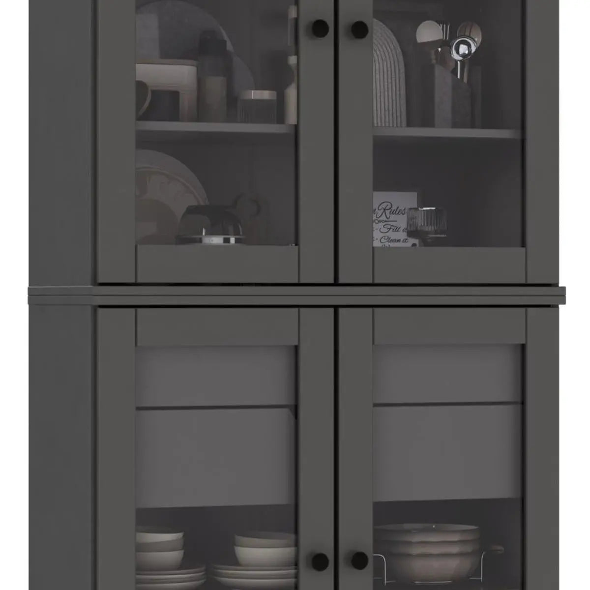 72" Gray Solid Wood Four Door Two Drawer Pantry Or Storage Closet Homeroots Kitchen & Dining