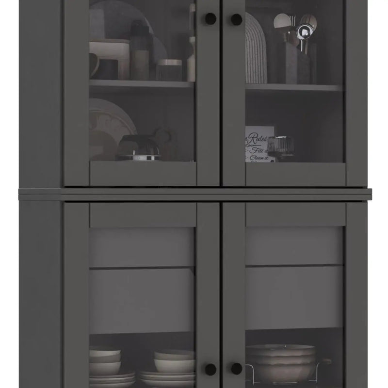 72" Gray Solid Wood Four Door Two Drawer Pantry Or Storage Closet Homeroots Kitchen & Dining