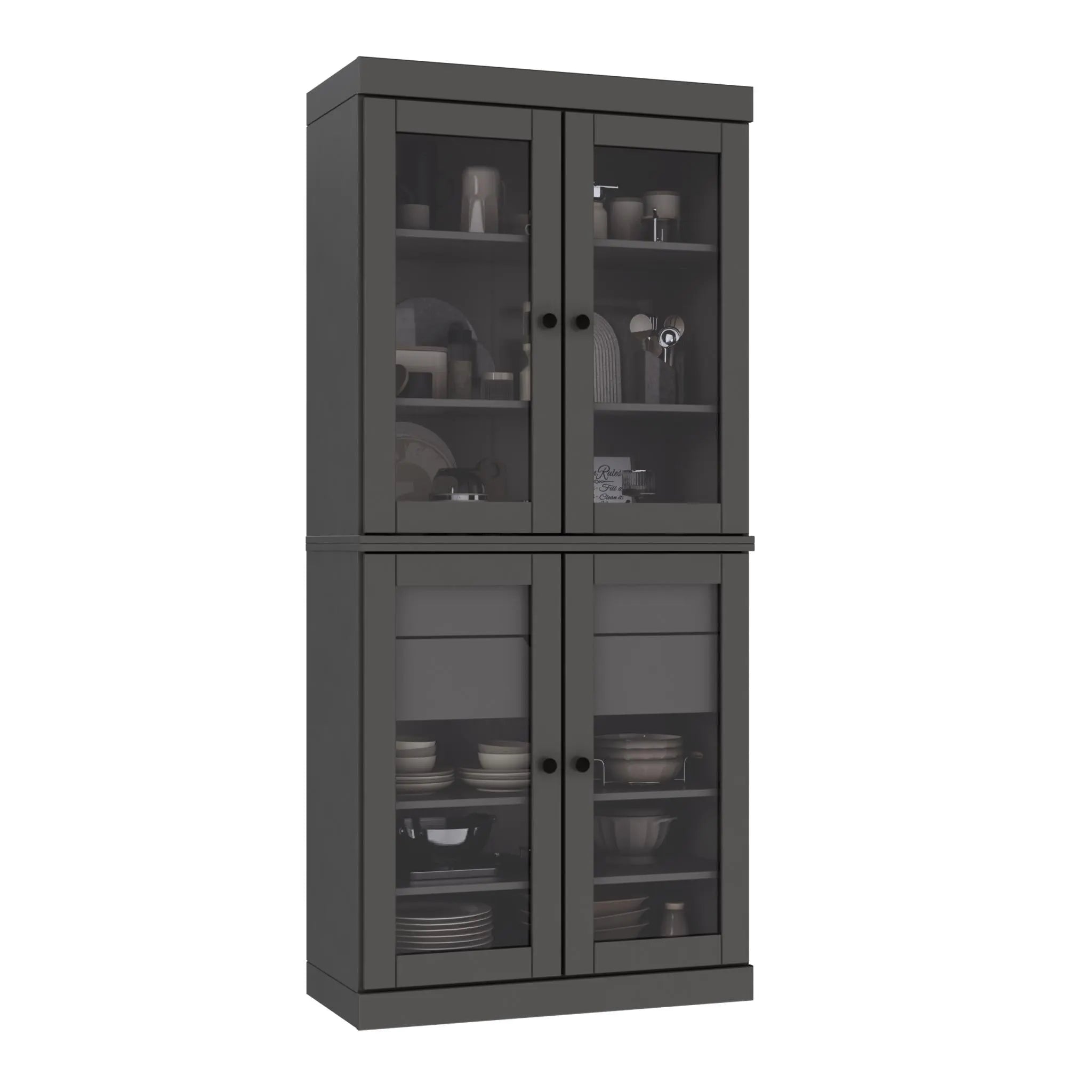 72" Gray Solid Wood Four Door Two Drawer Pantry Or Storage Closet Homeroots Kitchen & Dining