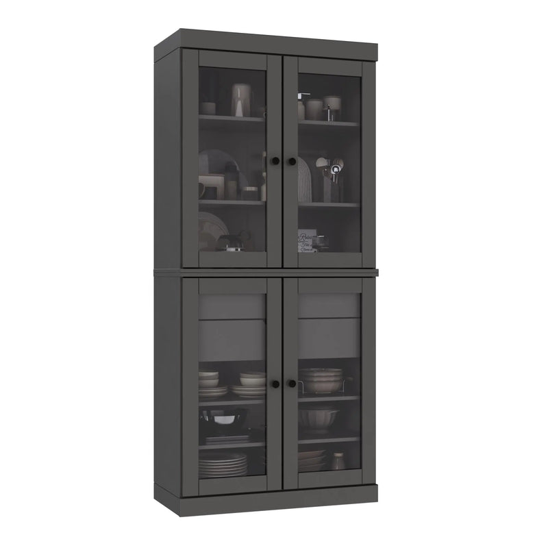 72" Gray Solid Wood Four Door Two Drawer Pantry Or Storage Closet Homeroots Kitchen & Dining