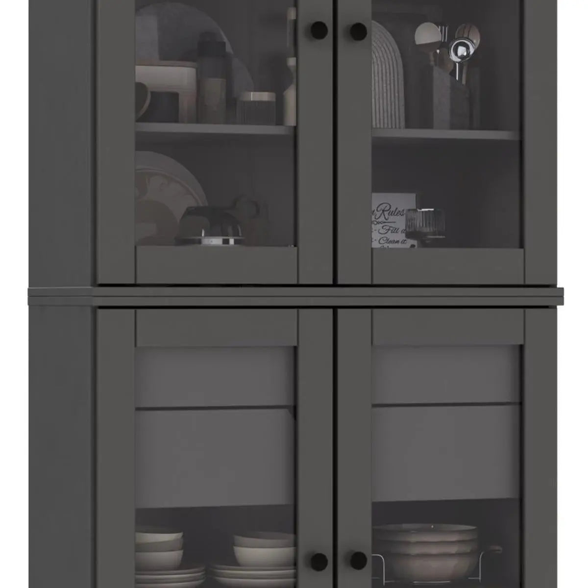 72" Gray Solid Wood Four Door Two Drawer Pantry Or Storage Closet Homeroots Kitchen & Dining