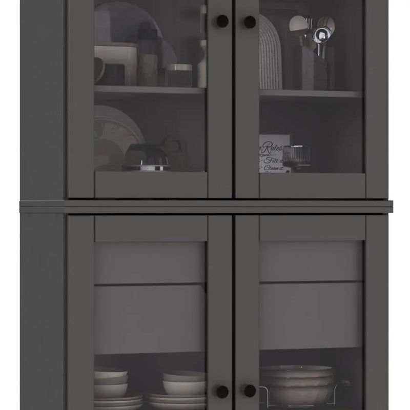 72" Gray Solid Wood Four Door Two Drawer Pantry Or Storage Closet Homeroots Kitchen & Dining