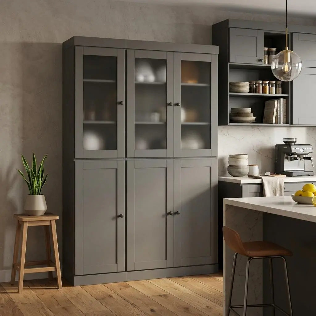 72" Gray Solid Wood Six Door Pantry Or Storage Closet Homeroots Kitchen & Dining
