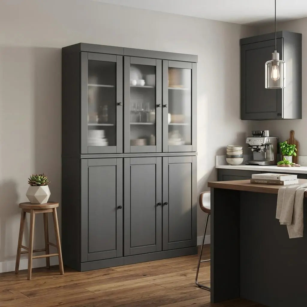 72" Gray Solid Wood Six Door Pantry Or Storage Closet Homeroots Kitchen & Dining