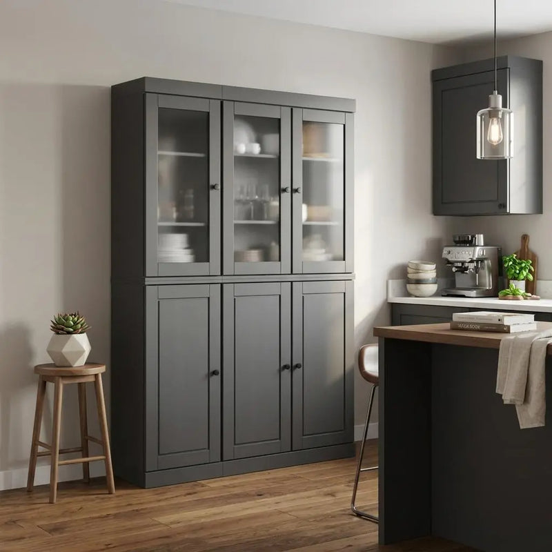 72" Gray Solid Wood Six Door Pantry Or Storage Closet Homeroots Kitchen & Dining